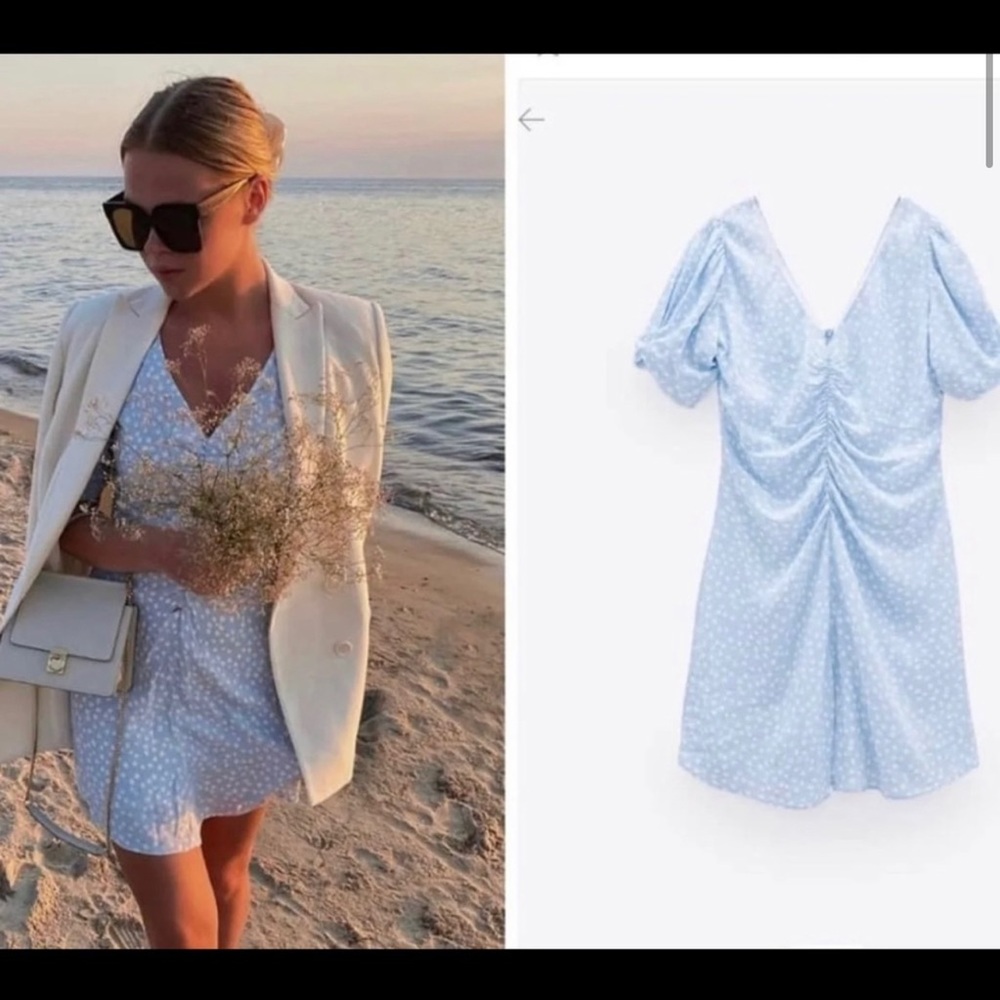 Bloggers Favourite NEW Zara Blue Polka Dot Dress
